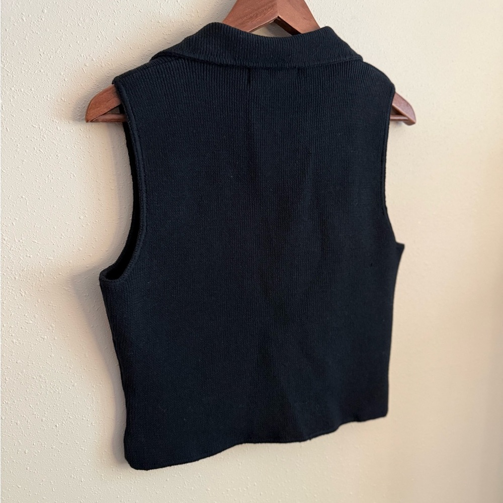 Laundry by Shelli Segal Double Breasted Knit Vest Black Cotton Blend L - Picture 7 of 11